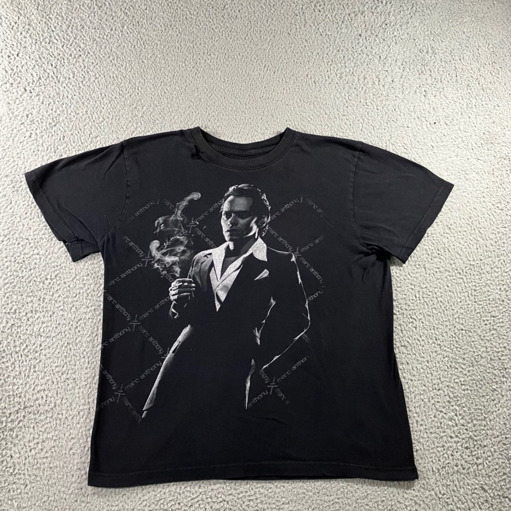 VTG Marc Anthony Graphic T-Shirt Men XL Black Portrait Distressed Aged 90s y2k